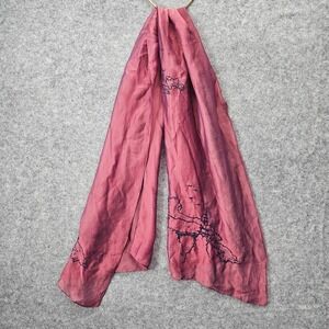 Womens Scarf Dupatta Pink Dusky Long Silk Wrap Landscape Art Emroidered 19x58